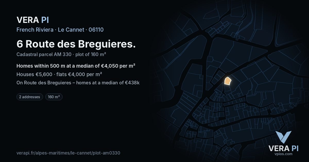 6 Route des Breguieres, Le Cannet at night – the plot lit, the parcels around coloured by the prices near them