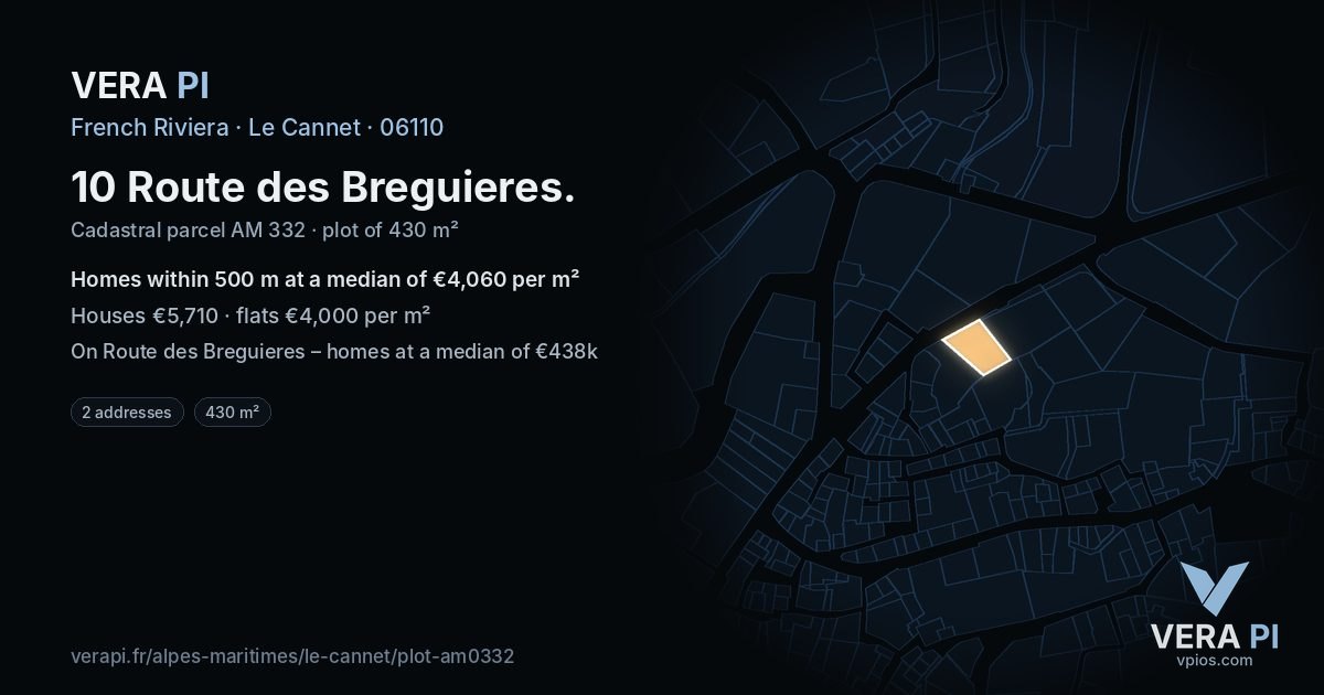 10 Route des Breguieres, Le Cannet at night – the plot lit, the parcels around coloured by the prices near them