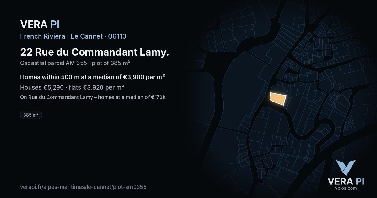 22 Rue du Commandant Lamy, Le Cannet at night – the plot lit, the parcels around coloured by the prices near them