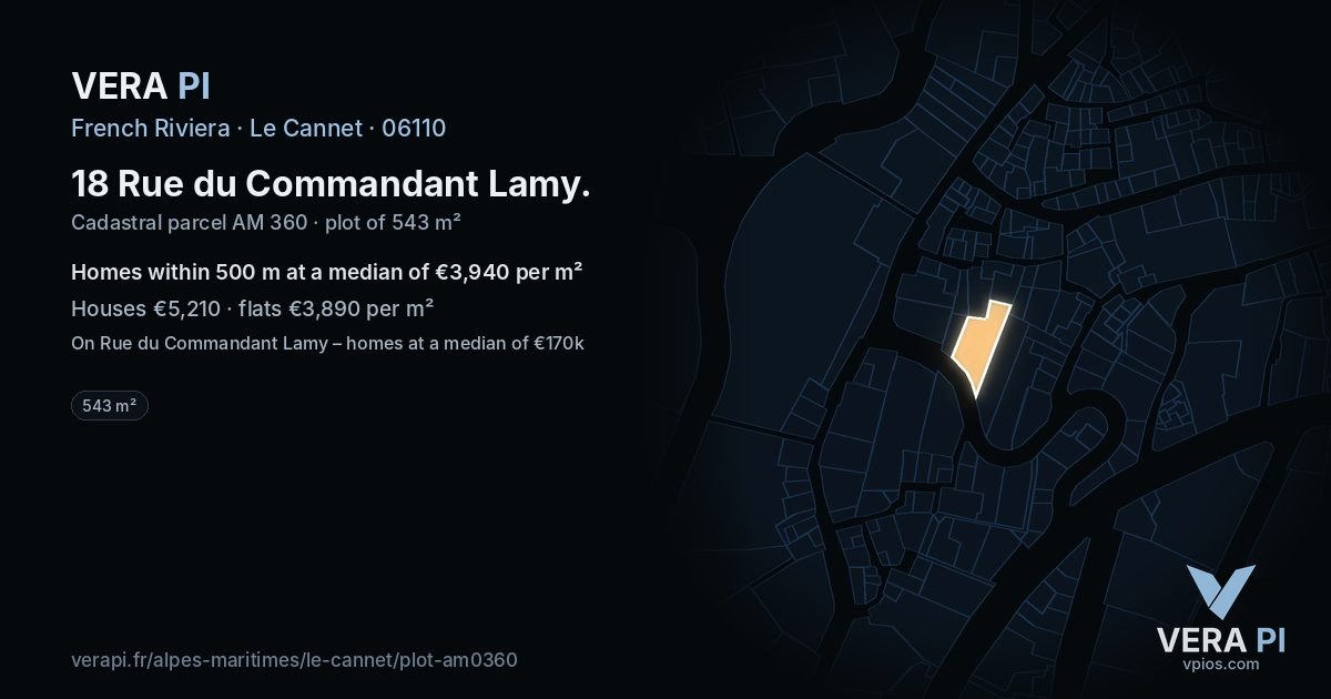 18 Rue du Commandant Lamy, Le Cannet at night – the plot lit, the parcels around coloured by the prices near them
