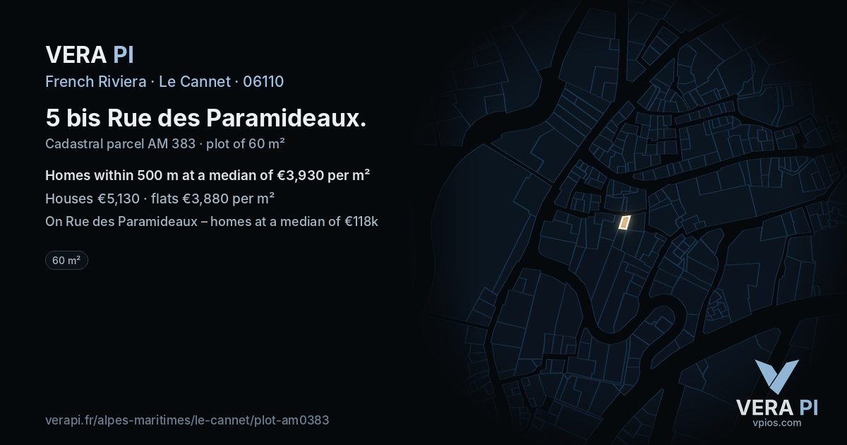 5 bis Rue des Paramideaux, Le Cannet at night – the plot lit, the parcels around coloured by the prices near them
