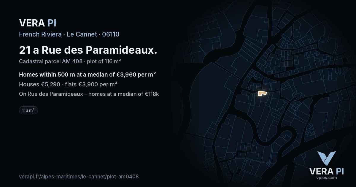 21 a Rue des Paramideaux, Le Cannet at night – the plot lit, the parcels around coloured by the prices near them