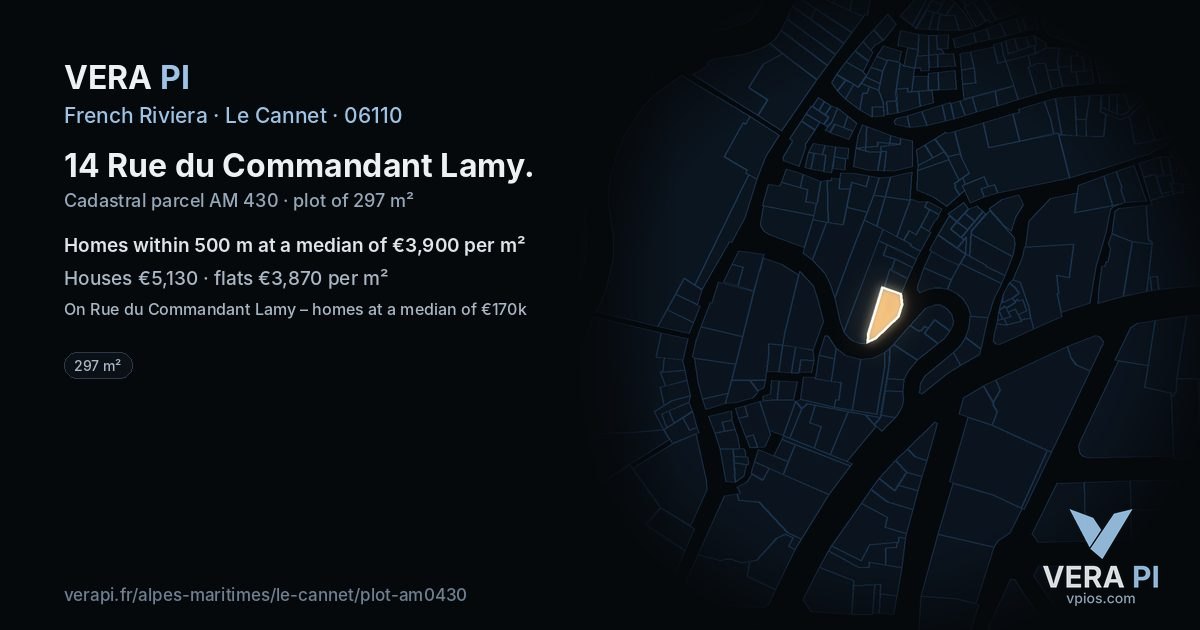 14 Rue du Commandant Lamy, Le Cannet at night – the plot lit, the parcels around coloured by the prices near them