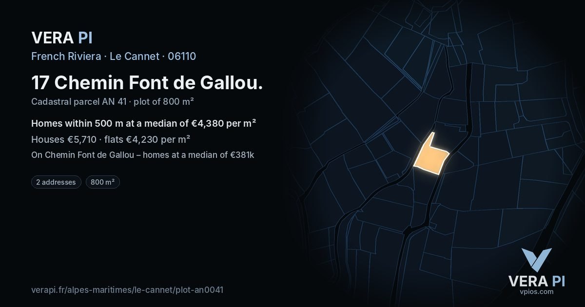 17 Chemin Font de Gallou, Le Cannet at night – the plot lit, the parcels around coloured by the prices near them