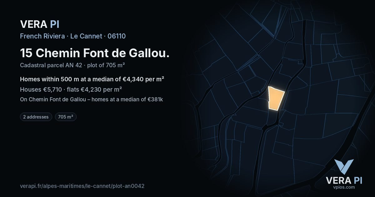 15 Chemin Font de Gallou, Le Cannet at night – the plot lit, the parcels around coloured by the prices near them