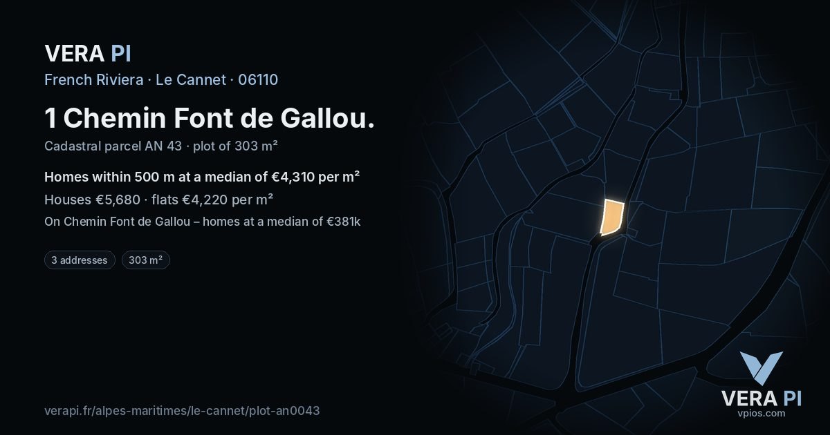 1 Chemin Font de Gallou, Le Cannet at night – the plot lit, the parcels around coloured by the prices near them