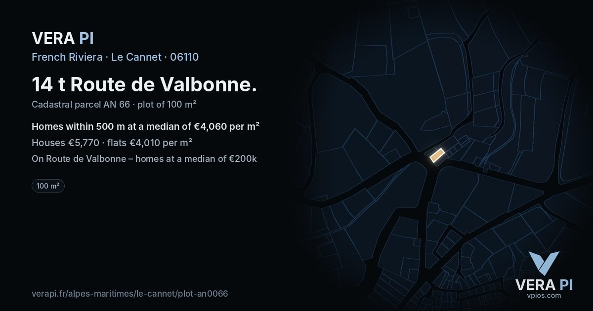 14 t Route de Valbonne, Le Cannet at night – the plot lit, the parcels around coloured by the prices near them