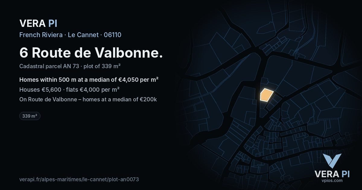 6 Route de Valbonne, Le Cannet at night – the plot lit, the parcels around coloured by the prices near them