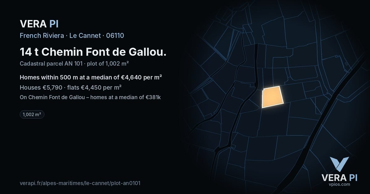 14 t Chemin Font de Gallou, Le Cannet at night – the plot lit, the parcels around coloured by the prices near them