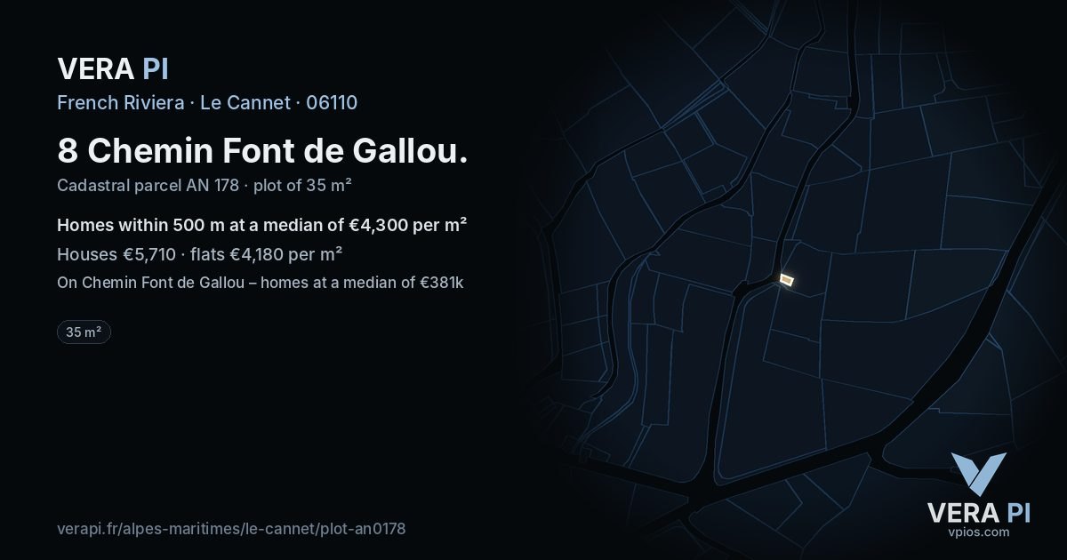 8 Chemin Font de Gallou, Le Cannet at night – the plot lit, the parcels around coloured by the prices near them