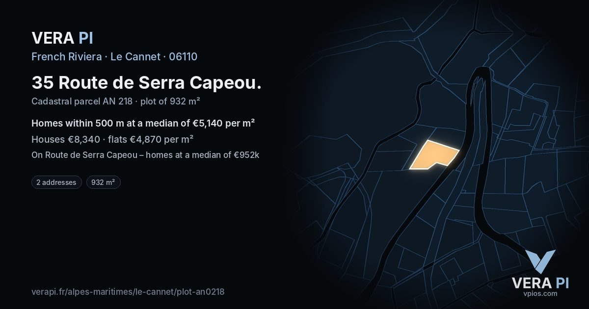 35 Route de Serra Capeou, Le Cannet at night – the plot lit, the parcels around coloured by the prices near them