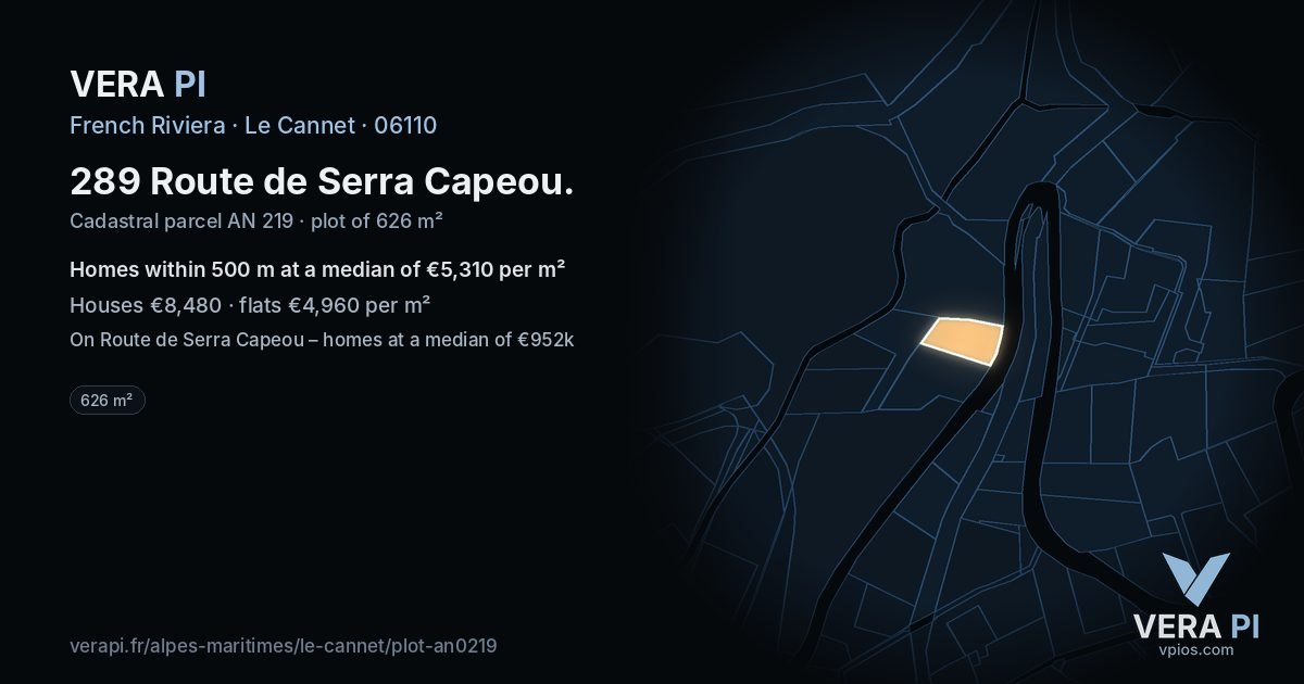 289 Route de Serra Capeou, Le Cannet at night – the plot lit, the parcels around coloured by the prices near them