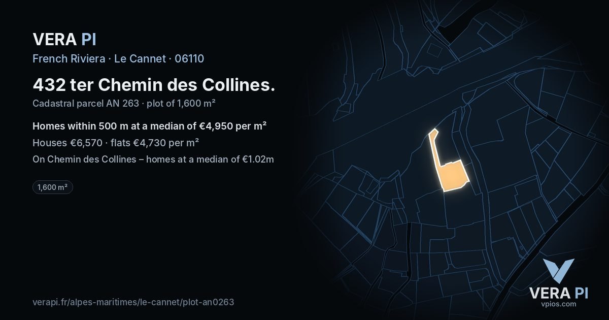 432 ter Chemin des Collines, Le Cannet at night – the plot lit, the parcels around coloured by the prices near them
