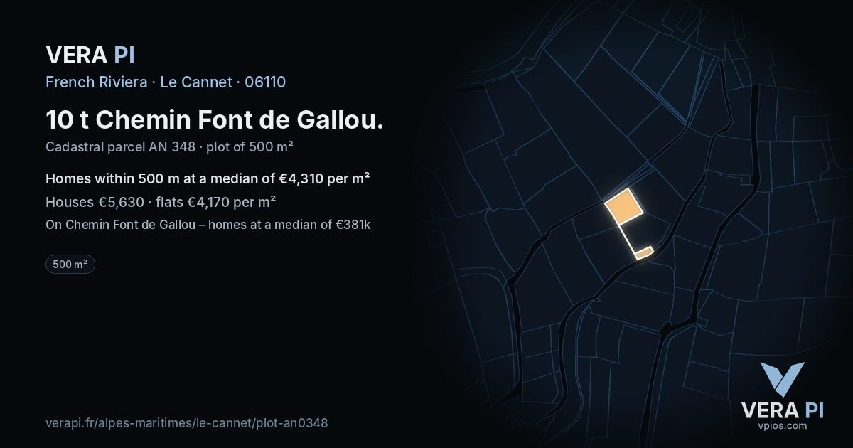 10 t Chemin Font de Gallou, Le Cannet at night – the plot lit, the parcels around coloured by the prices near them