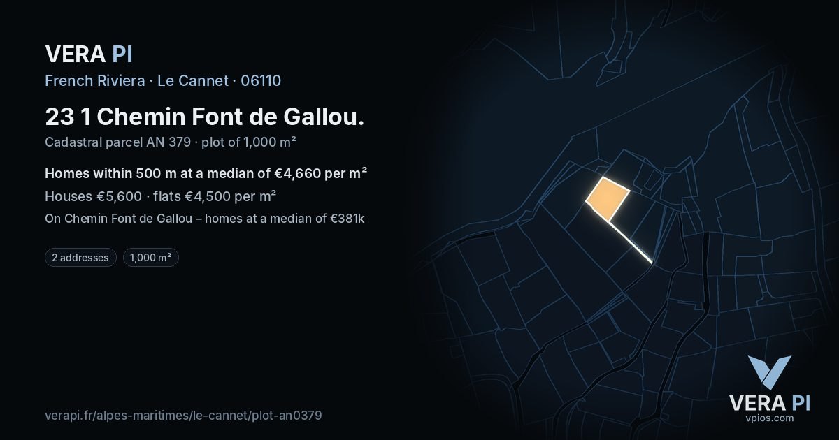 23 1 Chemin Font de Gallou, Le Cannet at night – the plot lit, the parcels around coloured by the prices near them
