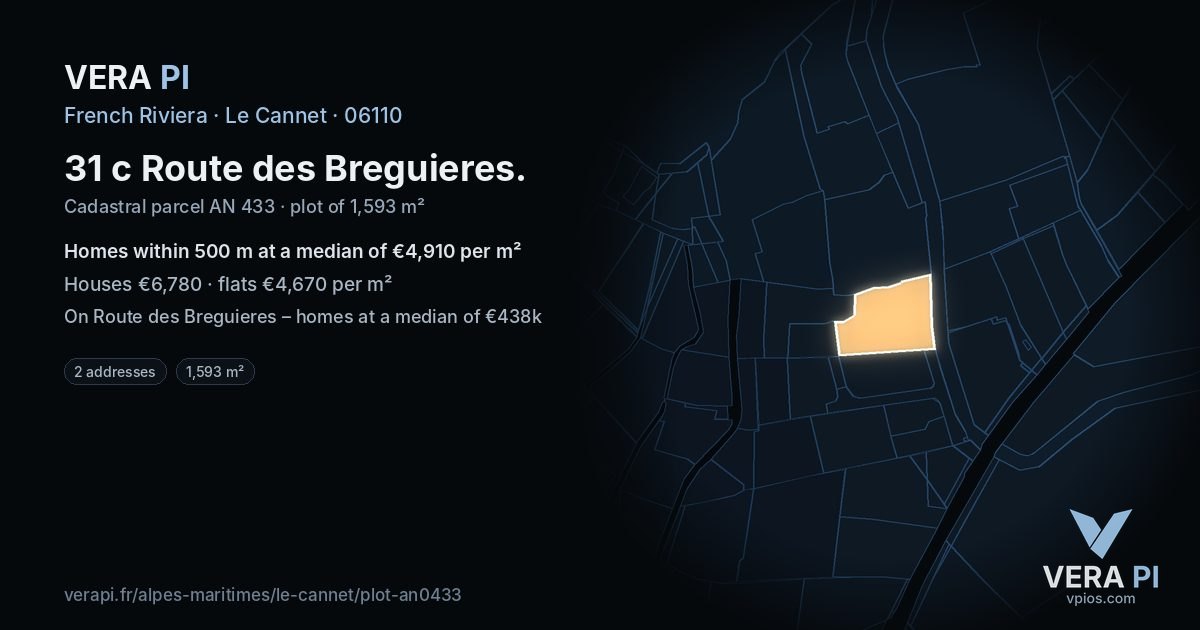 31 c Route des Breguieres, Le Cannet at night – the plot lit, the parcels around coloured by the prices near them