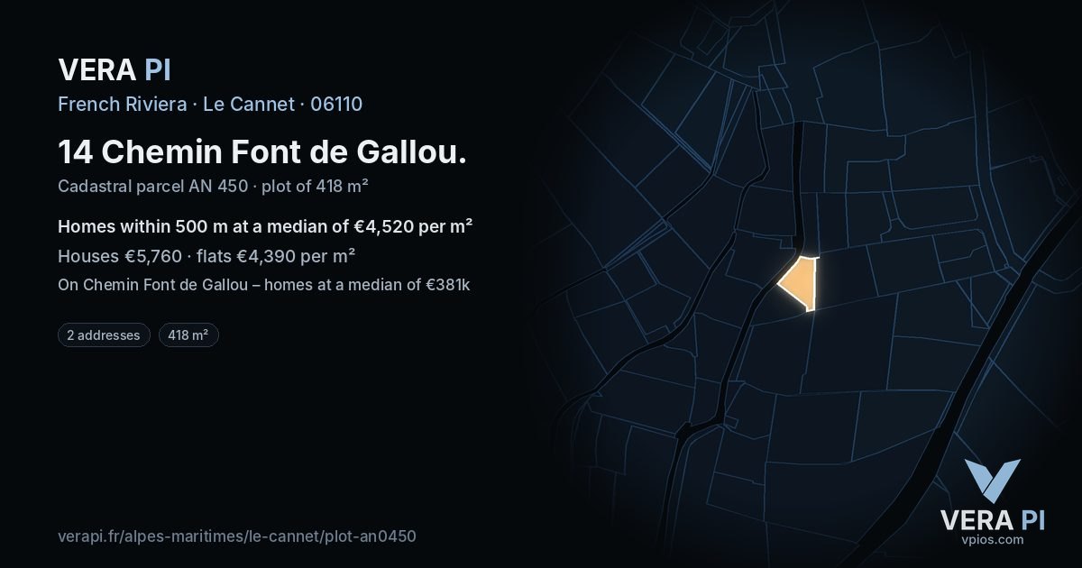 14 Chemin Font de Gallou, Le Cannet at night – the plot lit, the parcels around coloured by the prices near them