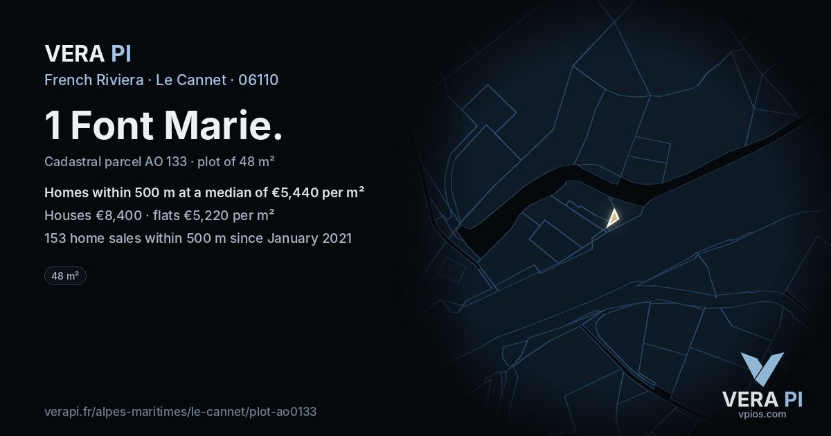 1 Font Marie, Le Cannet at night – the plot lit, the parcels around coloured by the prices near them