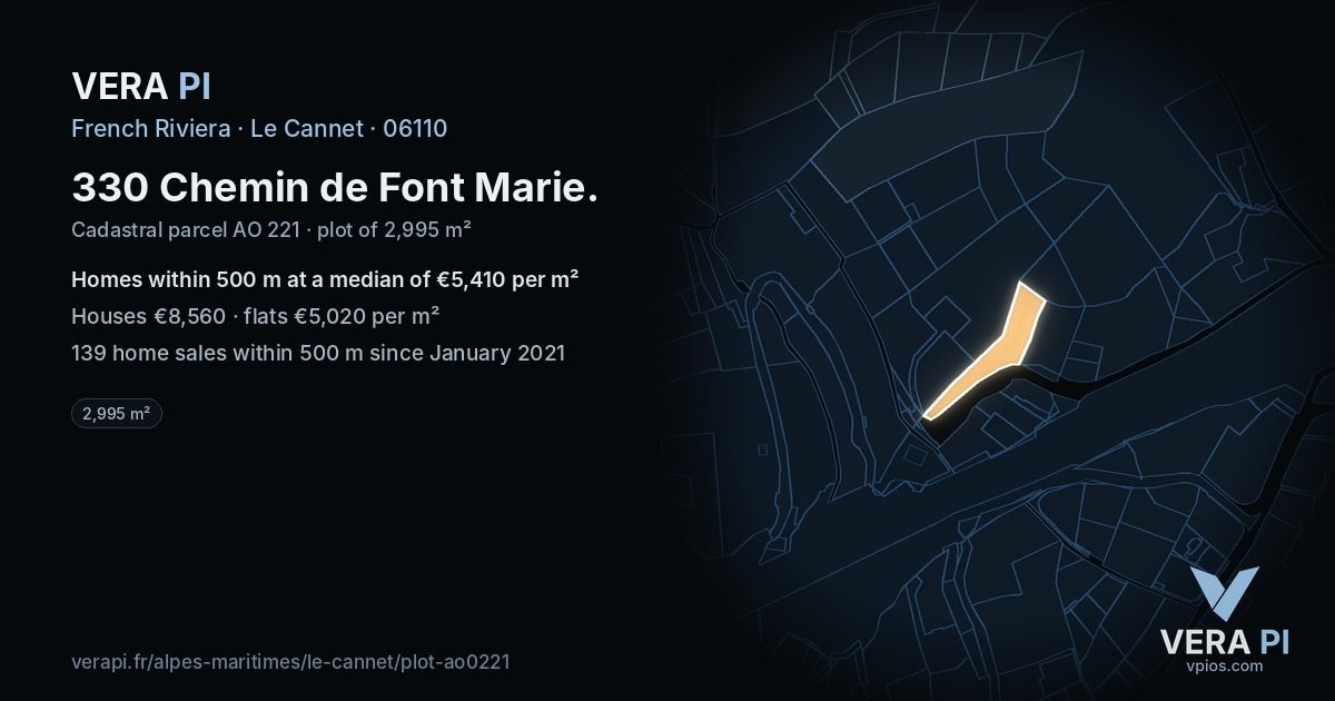 330 Chemin de Font Marie, Le Cannet at night – the plot lit, the parcels around coloured by the prices near them
