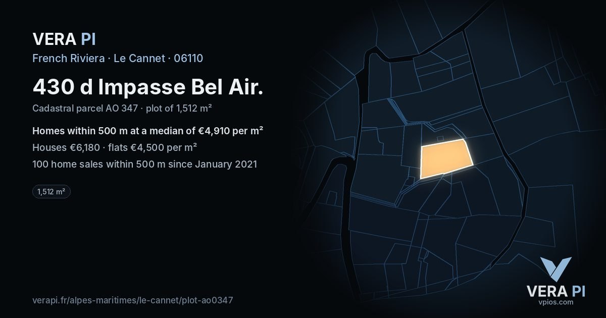 430 d Impasse Bel Air, Le Cannet at night – the plot lit, the parcels around coloured by the prices near them