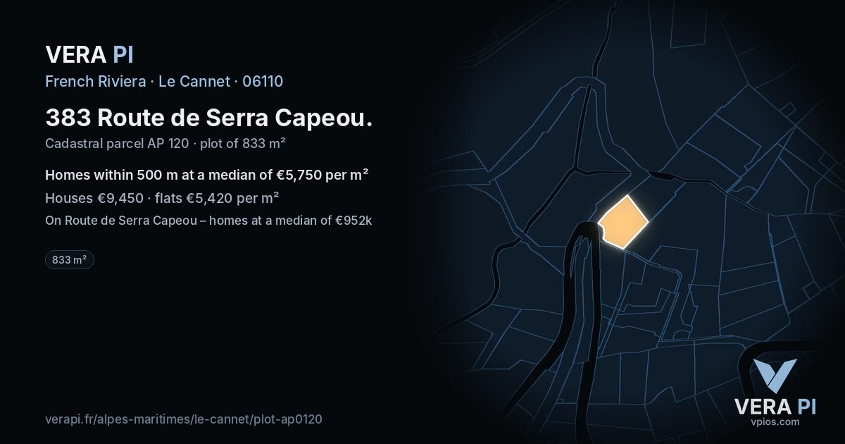 383 Route de Serra Capeou, Le Cannet at night – the plot lit, the parcels around coloured by the prices near them