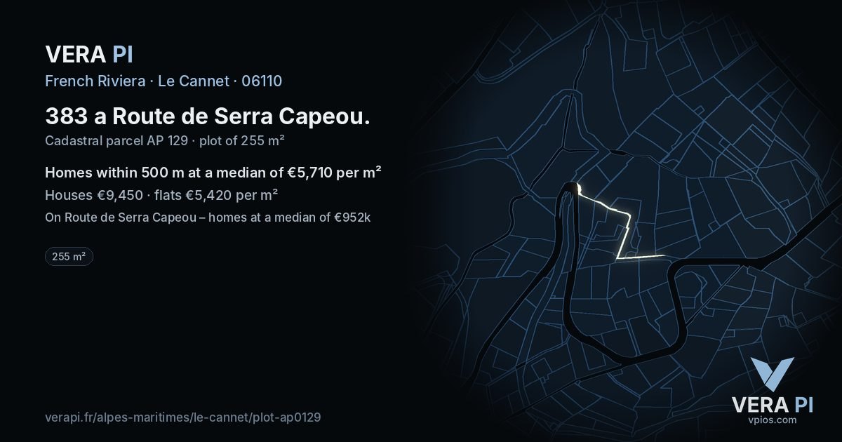 383 a Route de Serra Capeou, Le Cannet at night – the plot lit, the parcels around coloured by the prices near them