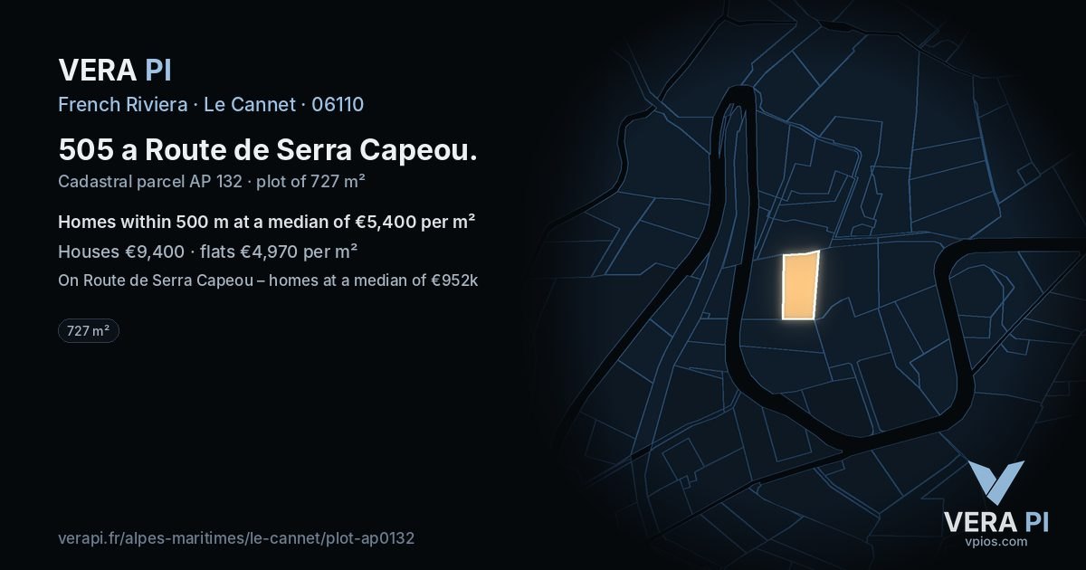 505 a Route de Serra Capeou, Le Cannet at night – the plot lit, the parcels around coloured by the prices near them