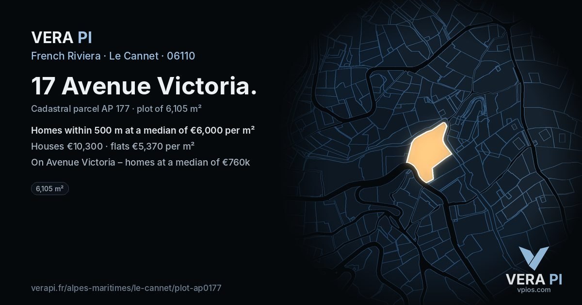 17 Avenue Victoria, Le Cannet at night – the plot lit, the parcels around coloured by the prices near them