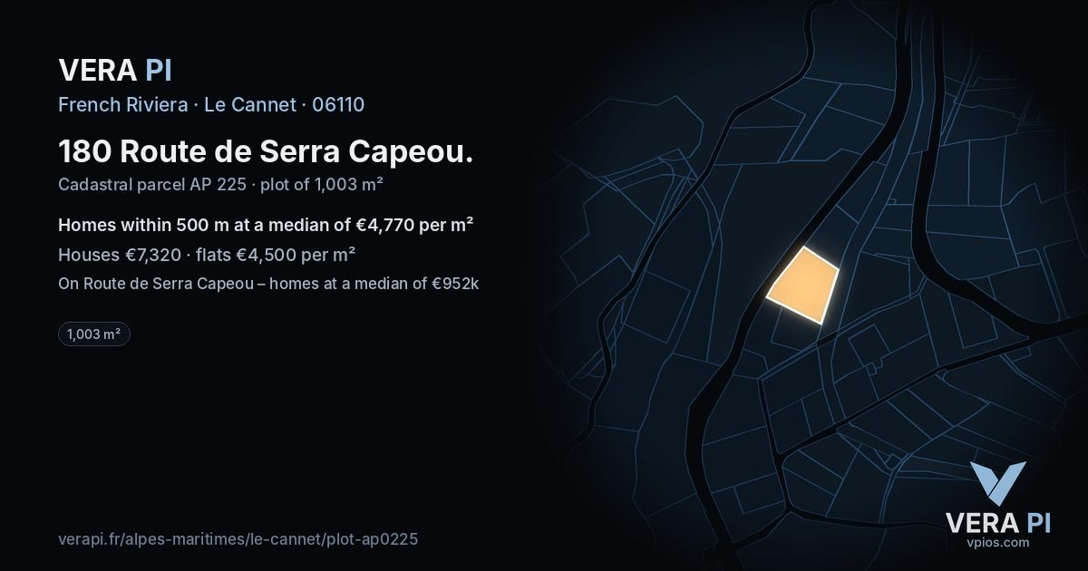 180 Route de Serra Capeou, Le Cannet at night – the plot lit, the parcels around coloured by the prices near them