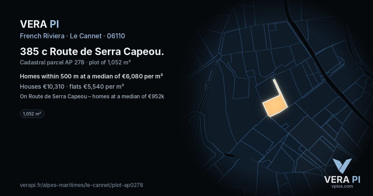 385 c Route de Serra Capeou, Le Cannet at night – the plot lit, the parcels around coloured by the prices near them
