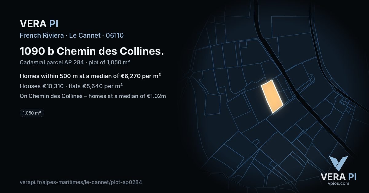1090 b Chemin des Collines, Le Cannet at night – the plot lit, the parcels around coloured by the prices near them