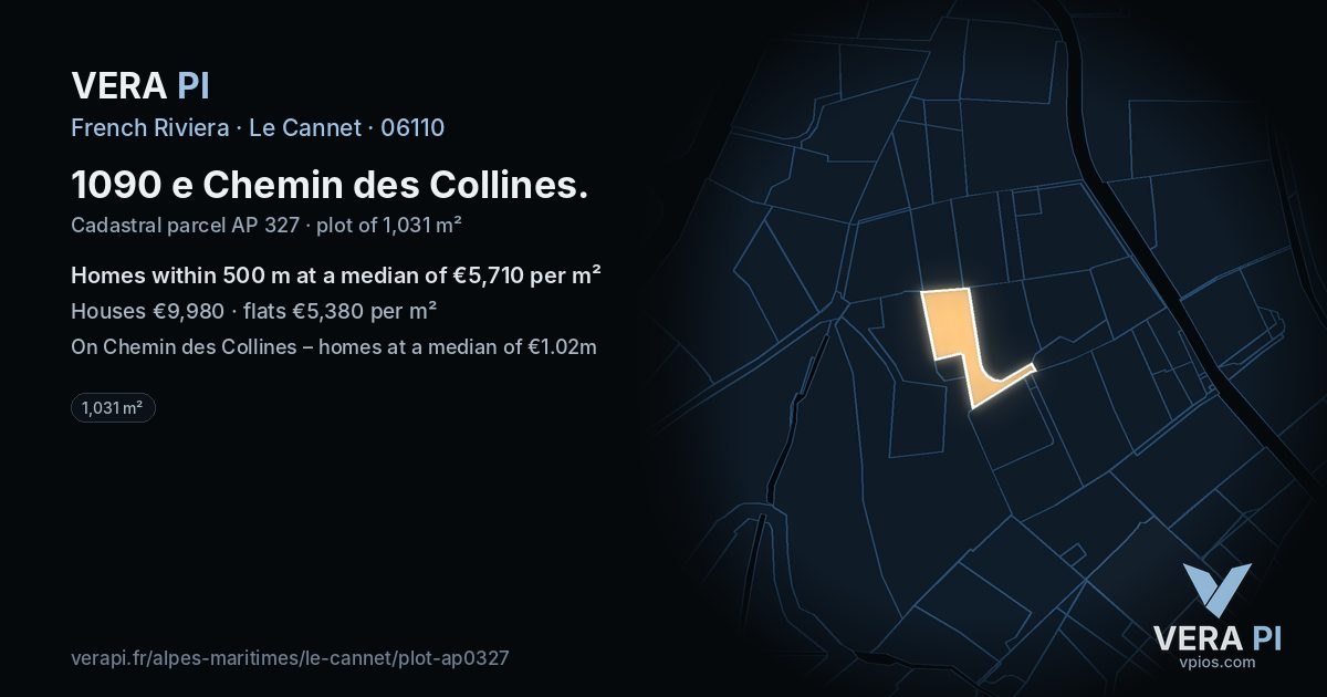 1090 e Chemin des Collines, Le Cannet at night – the plot lit, the parcels around coloured by the prices near them