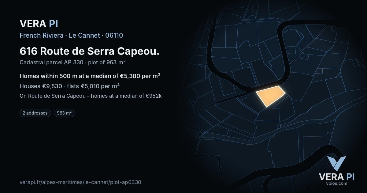 616 Route de Serra Capeou, Le Cannet at night – the plot lit, the parcels around coloured by the prices near them