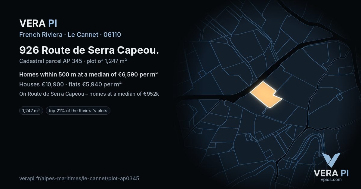 926 Route de Serra Capeou, Le Cannet at night – the plot lit, the parcels around coloured by the prices near them