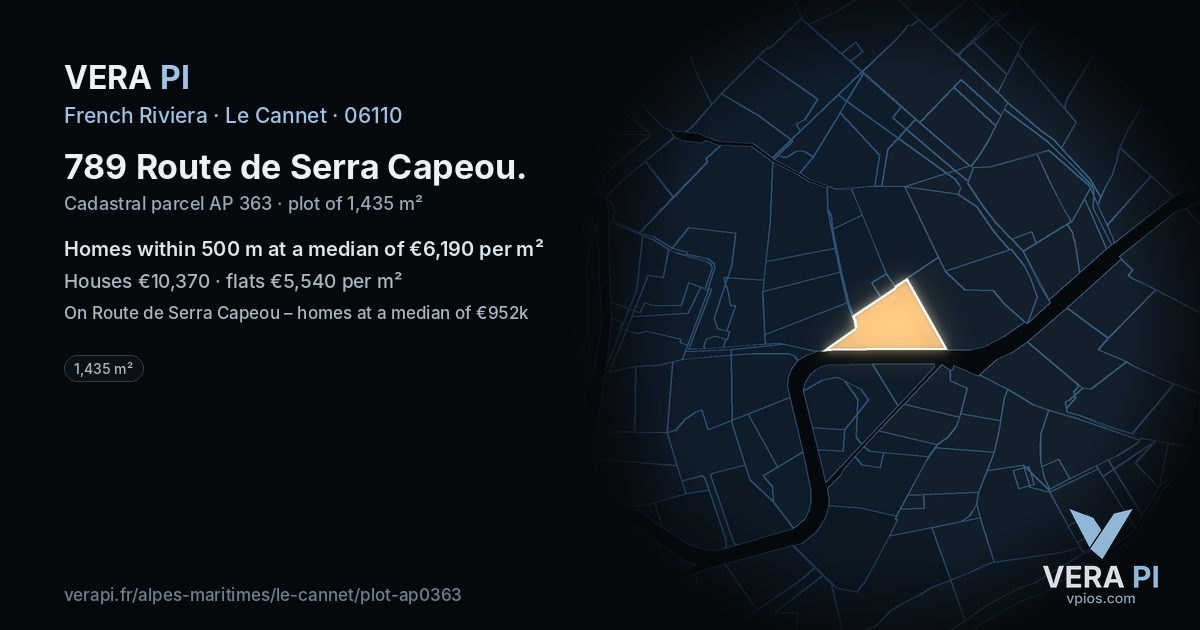 789 Route de Serra Capeou, Le Cannet at night – the plot lit, the parcels around coloured by the prices near them