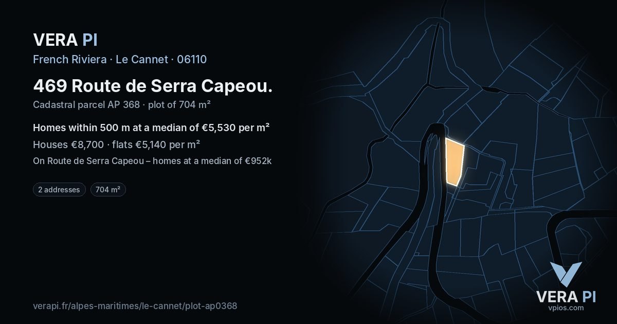 469 Route de Serra Capeou, Le Cannet at night – the plot lit, the parcels around coloured by the prices near them