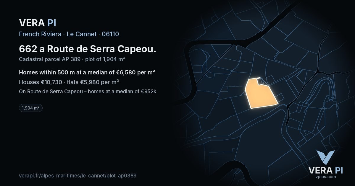 662 a Route de Serra Capeou, Le Cannet at night – the plot lit, the parcels around coloured by the prices near them