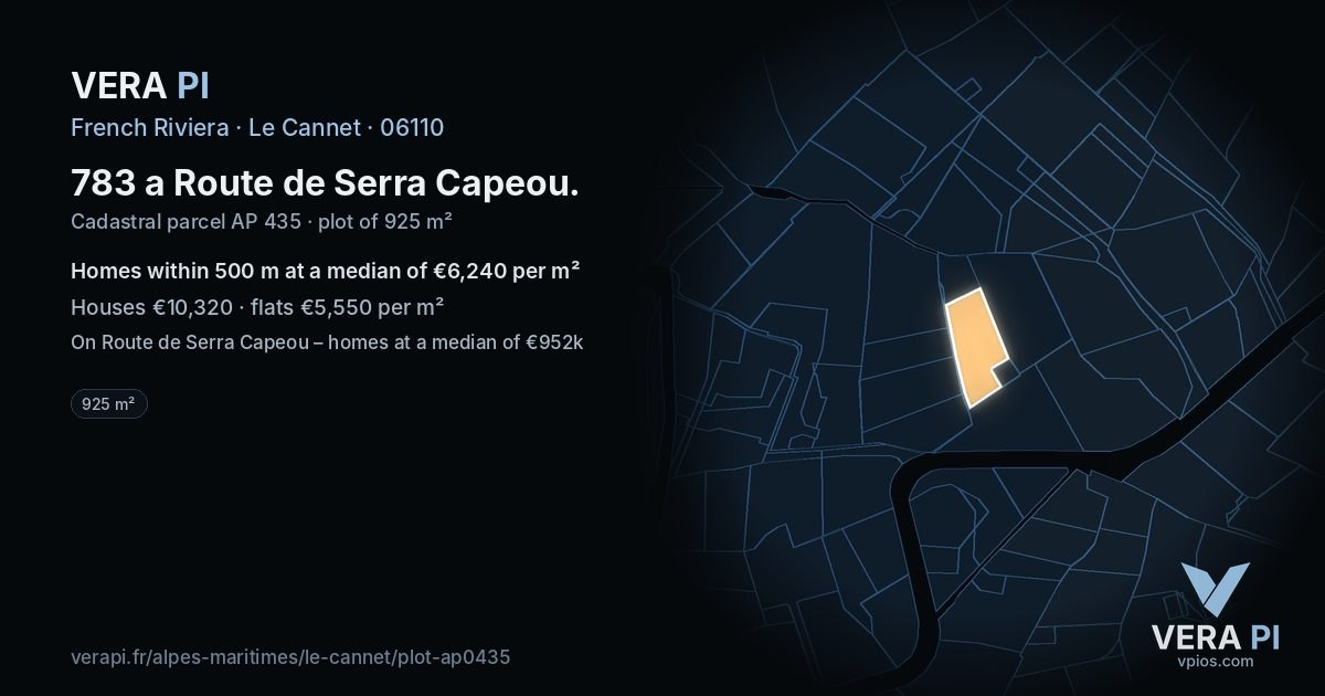 783 a Route de Serra Capeou, Le Cannet at night – the plot lit, the parcels around coloured by the prices near them