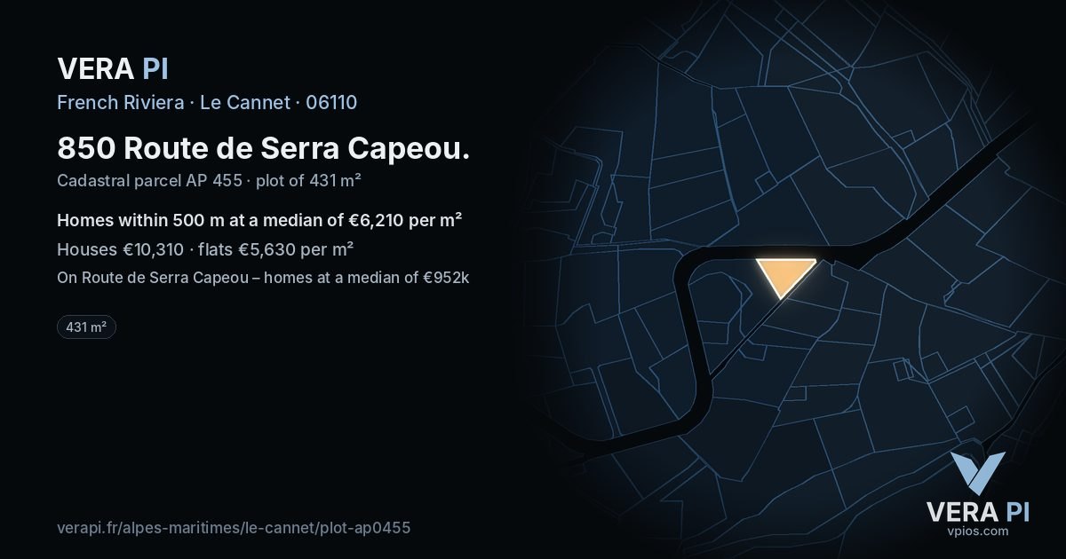 850 Route de Serra Capeou, Le Cannet at night – the plot lit, the parcels around coloured by the prices near them