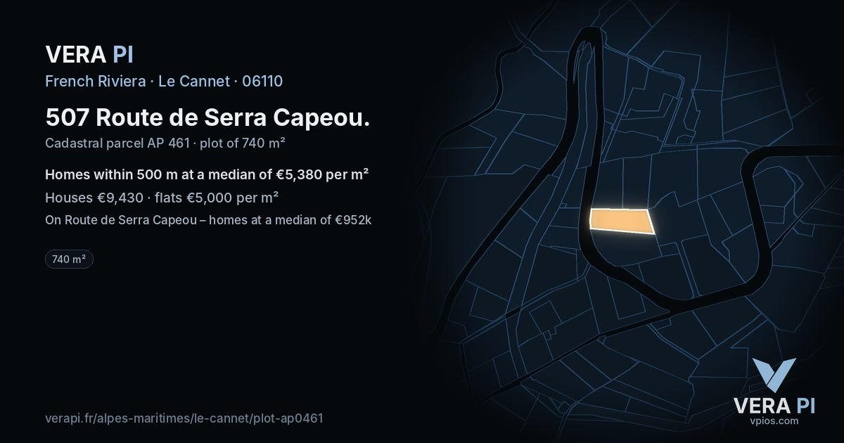 507 Route de Serra Capeou, Le Cannet at night – the plot lit, the parcels around coloured by the prices near them