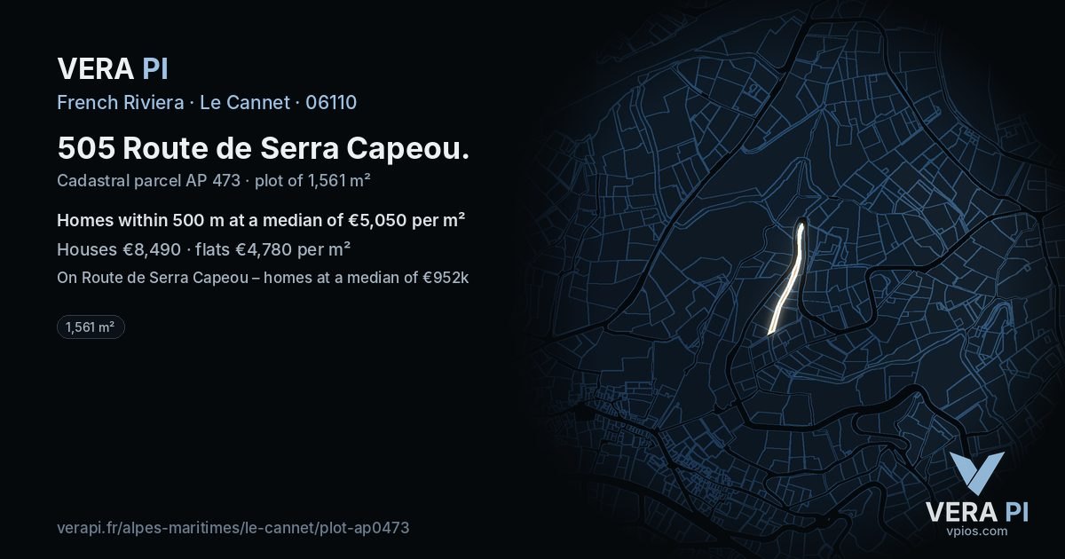 505 Route de Serra Capeou, Le Cannet at night – the plot lit, the parcels around coloured by the prices near them