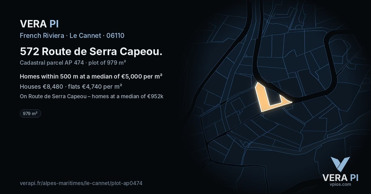 572 Route de Serra Capeou, Le Cannet at night – the plot lit, the parcels around coloured by the prices near them