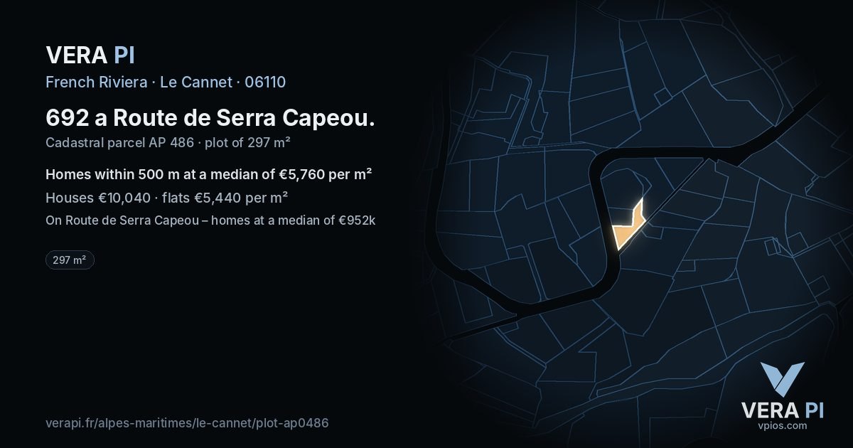 692 a Route de Serra Capeou, Le Cannet at night – the plot lit, the parcels around coloured by the prices near them