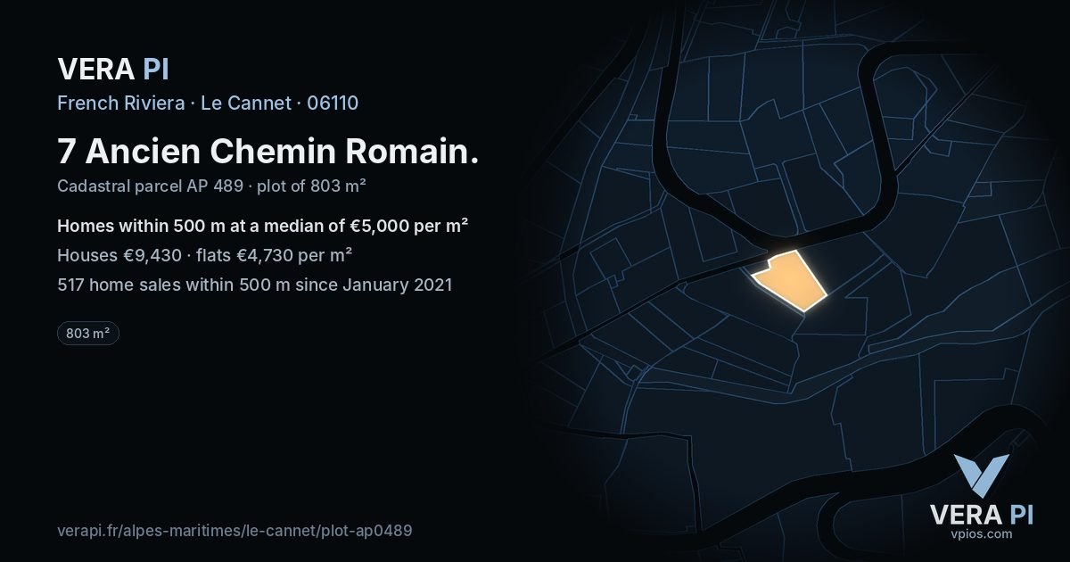 7 Ancien Chemin Romain, Le Cannet at night – the plot lit, the parcels around coloured by the prices near them