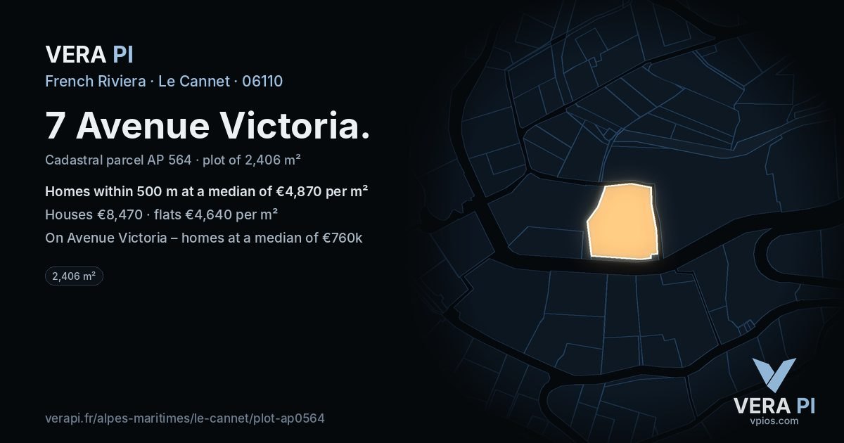 7 Avenue Victoria, Le Cannet at night – the plot lit, the parcels around coloured by the prices near them