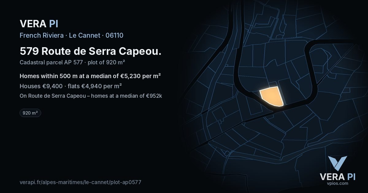579 Route de Serra Capeou, Le Cannet at night – the plot lit, the parcels around coloured by the prices near them