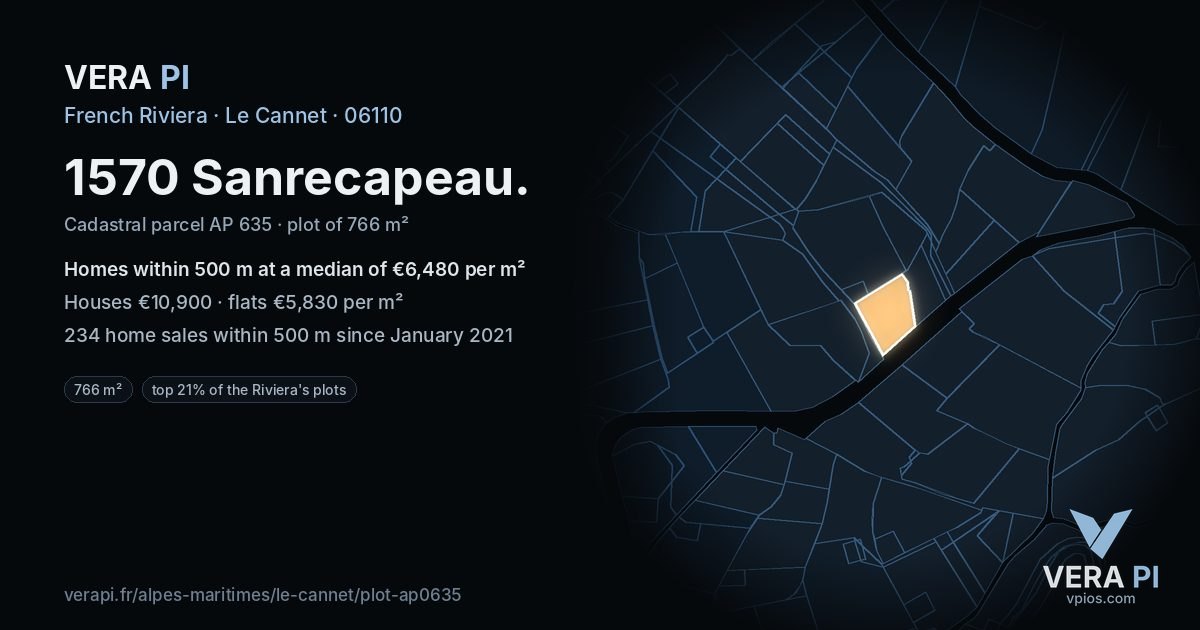 1570 Sanrecapeau, Le Cannet at night – the plot lit, the parcels around coloured by the prices near them