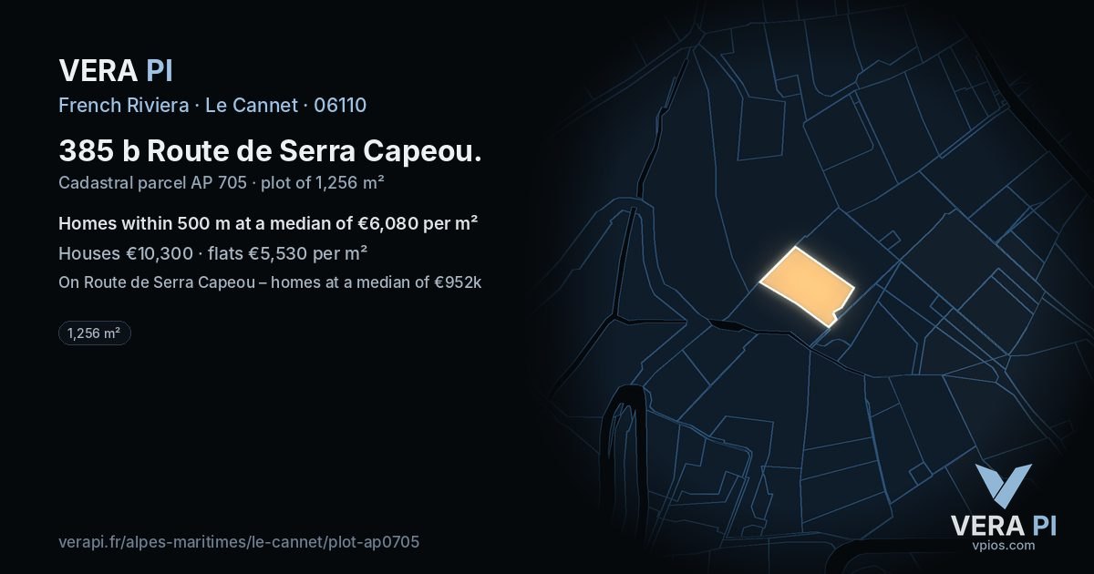 385 b Route de Serra Capeou, Le Cannet at night – the plot lit, the parcels around coloured by the prices near them
