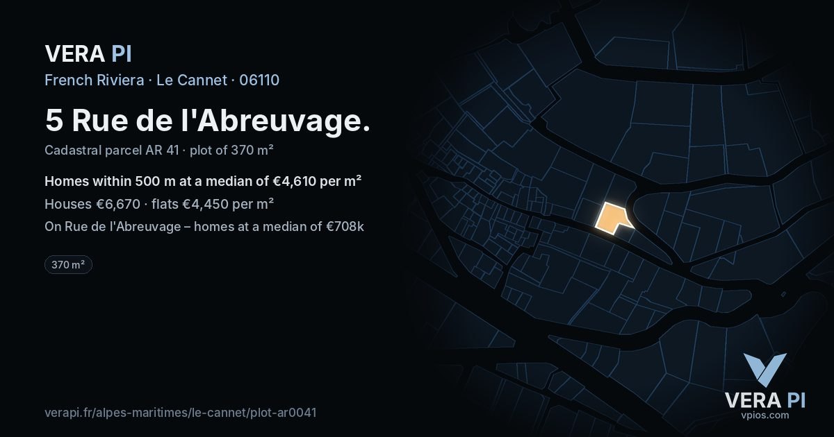 5 Rue de l'Abreuvage, Le Cannet at night – the plot lit, the parcels around coloured by the prices near them