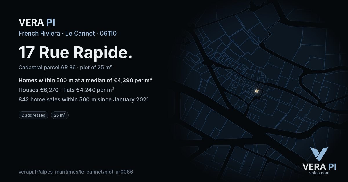 17 Rue Rapide, Le Cannet at night – the plot lit, the parcels around coloured by the prices near them